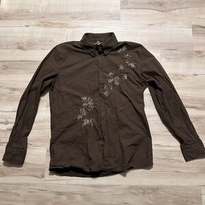 Vintage Versace Jeans Couture Mens XXL Long Sleeve Button Down Shirt Brown